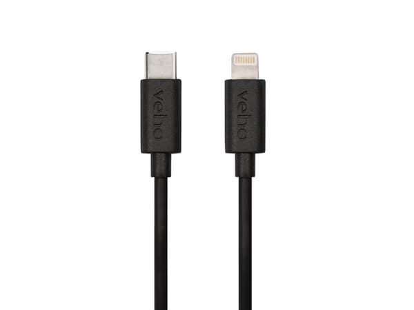 Veho VCL-004-MFI-C-20CM, 0,2 m, Lightning, USB C, Hankjønn, Hankjønn, Sort
