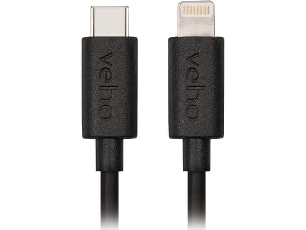 Veho VCL-004-MFI-C-20CM, 0,2 m, Lightning, USB C, Hankjønn, Hankjønn, Sort