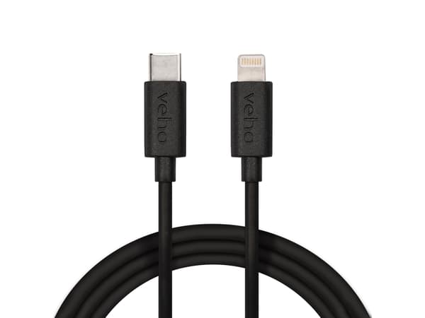 Veho VCL-005-MFI-C-1M, 1 m, Lightning, USB C, Hankjønn, Hankjønn, Sort