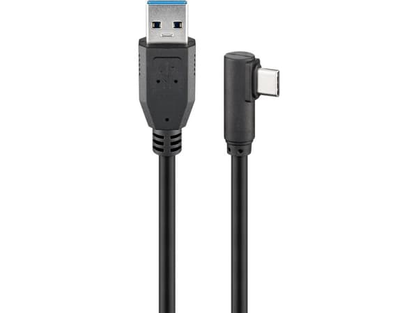 Goobay USB-C™ til USB A 3.0-kabel 90°, svart, 3 m - USB 3.0-plugg (Type A) > USB-C™-plugg (66504)