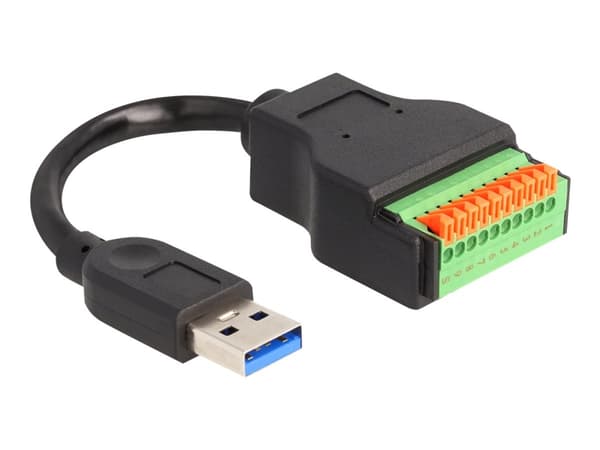 Delock - USB-adapterkabel - USB typ A (hane) till 10 stifts terminalblock - USB 3.2 Gen 1 - 15 cm - tryckknapp, 2.54 mm pitch, stripped ends - svart/
