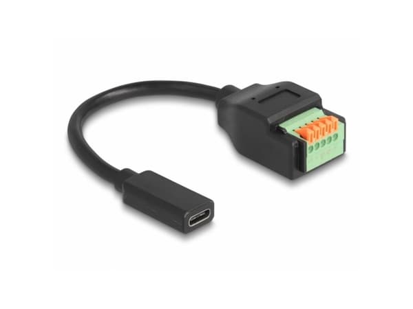 Delock - USB-adapterkabel - 24 pin USB-C (hunn) til 5-pins terminalblokk - 15 cm - trykknapp, 2,54 mm stigning, stripped ends - svart