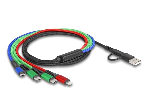 Delock - Kun lade-kabel - USB, 24 pin USB-C hann til Micro-USB type B, Lightning, 24 pin USB-C hann - 1.2 m - svart, blå, rød, grønn