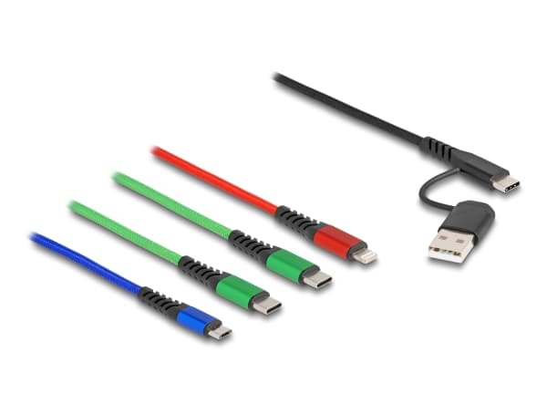 Delock - Kun lade-kabel - USB, 24 pin USB-C hann til Micro-USB type B, Lightning, 24 pin USB-C hann - 1.2 m - svart, blå, rød, grønn