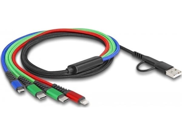 Delock - Kun lade-kabel - USB, 24 pin USB-C hann til Micro-USB type B, Lightning, 24 pin USB-C hann - 1.2 m - svart, blå, rød, grønn