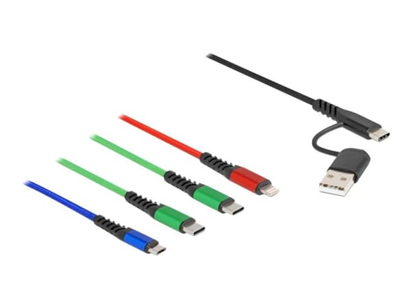 Delock - Kun lade-kabel - USB, 24 pin USB-C hann til Micro-USB type B, Lightning, 24 pin USB-C hann - 1.2 m - svart, blå, rød, grønn