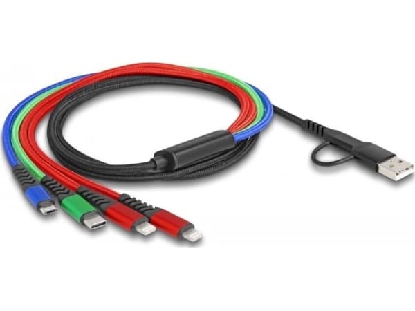 Delock 4 in 1 - Kun lade-kabel - USB, 24 pin USB-C hann til Micro-USB type B, Lightning, 24 pin USB-C hann - 1.2 m - svart, blå, rød, grønn