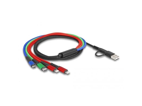 Delock 4 in 1 - Kun lade-kabel - USB, 24 pin USB-C hann til Micro-USB type B, Lightning, 24 pin USB-C hann - 1.2 m - svart, blå, rød, grønn