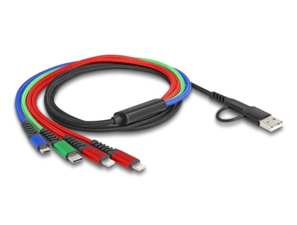Delock 4 in 1 - Kun lade-kabel - USB, 24 pin USB-C hann til Micro-USB type B, Lightning, 24 pin USB-C hann - 1.2 m - svart, blå, rød, grønn