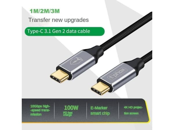 USB cable T-Phox CABLE T-PHOX FENCING USB-C/USB-C 20V/5A(100W)/USB3.1/10Gbps/4K/1M BLACK