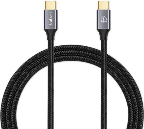 USB cable T-Phox CABLE T-PHOX FENCING USB-C/USB-C 20V/5A(100W)/USB3.1/10Gbps/4K/1M BLACK