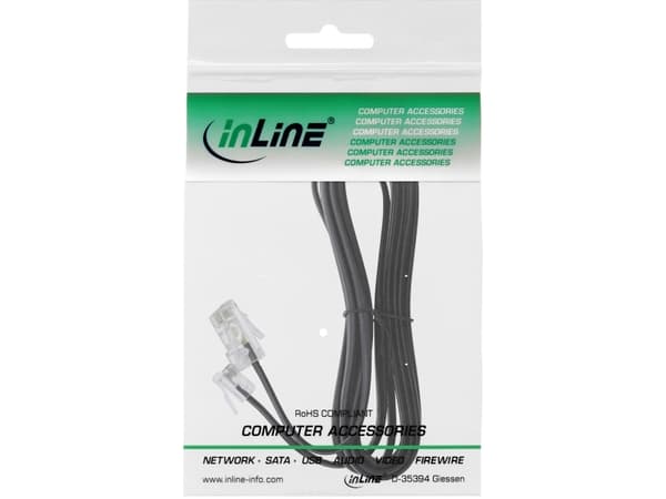 InLine 18867, 10 m, RJ45, RJ11, Svart, Manlig kontakt, Manlig kontakt