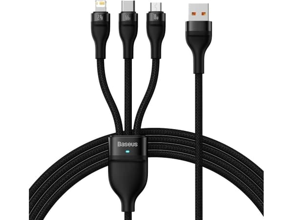 Baseus USB cable Baseus Flash Series 3in1 cable for fast charging USB-A to USB-C/Micro-USB/Lightning 66W 480Mb/s 1.2m black