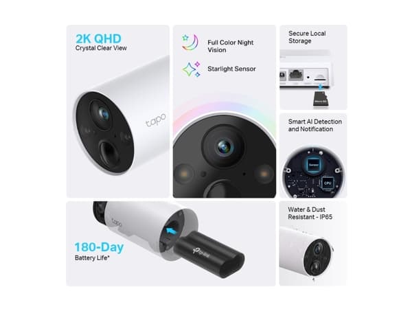 TP-Link Tapo C420S1, CCTV övervakningskamera, Inomhus & utomhus, Trådlös, VGA, 25,4 / 3 mm (1 / 3"), 3,18 mm