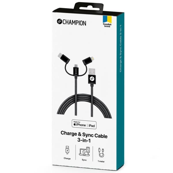 Champion Ladd&Synk kabel USB 3-in-1 1,5