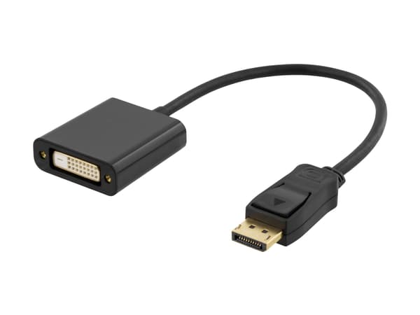 DELTACO - Video adapter - DisplayPort (hann) til DVI-D (hunn) - DisplayPort 1.2 - 20 cm - aktiv, 1080p-støtte - svart