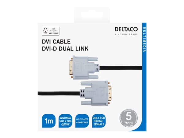 DELTACO - DVI-kabel - DVI-D (hann) til DVI-D (hann) - 1 m - 4 K 30 Hz (3840 x 2160) støtte, digital - svart