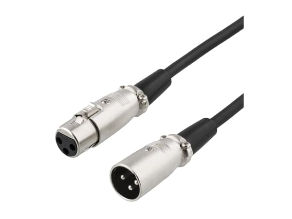 DELTACO - Mikrofonkabel - XLR3 hann til XLR3 hunn - 1 m - dobbeltisolert - svart