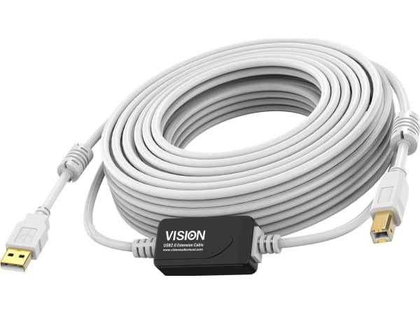 Vision White USB 2.0-kabel 10m, 10m, USB A, USB B, USB 2.0, 480 Mbit/s, hvit