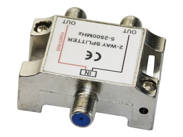 2-way splitter, F-connectors, 1 DC pass, ClassA