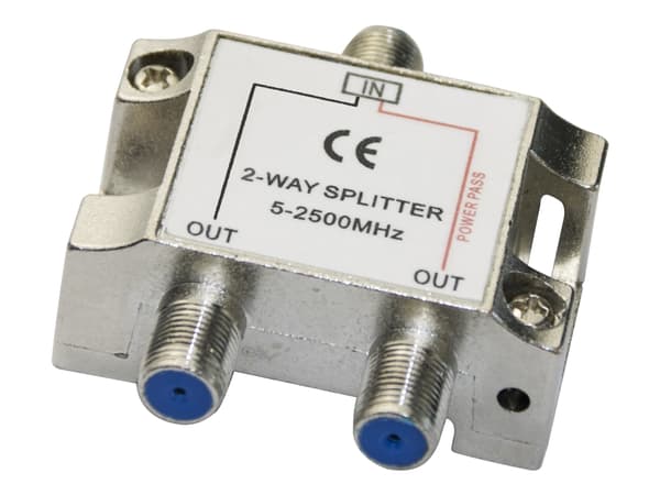 2-way splitter, F-connectors, 1 DC pass, ClassA