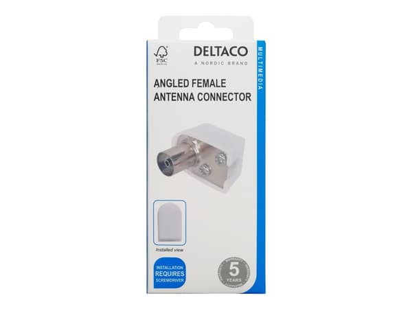 DELTACO - Antennekontakt - IEC connector (9.52mm) hunn vinklet til uisolert tråd - koaksial - hvit