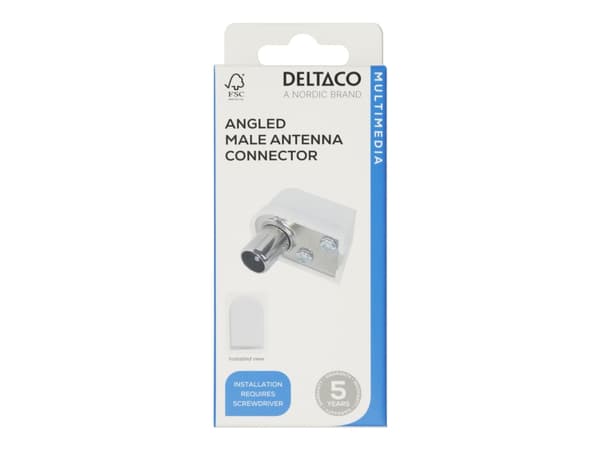 DELTACO - Antenn-konnektor - IEC-kontakt (9,52 mm) han vinklet til uisoleret ledning - koaksial - hvid