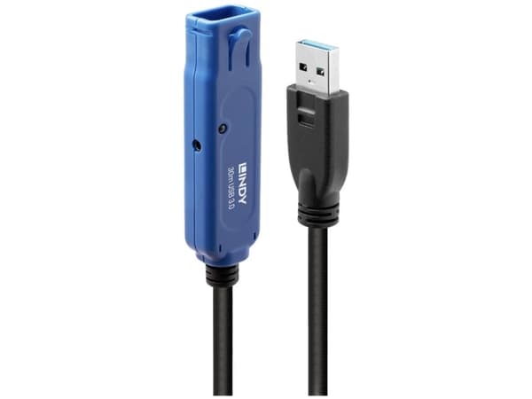 Lindy 43362, 30 m, USB A, USB A, USB 3.2 Gen 1 (3.1 Gen 1), 5 Gbit/s, Svart, Blå