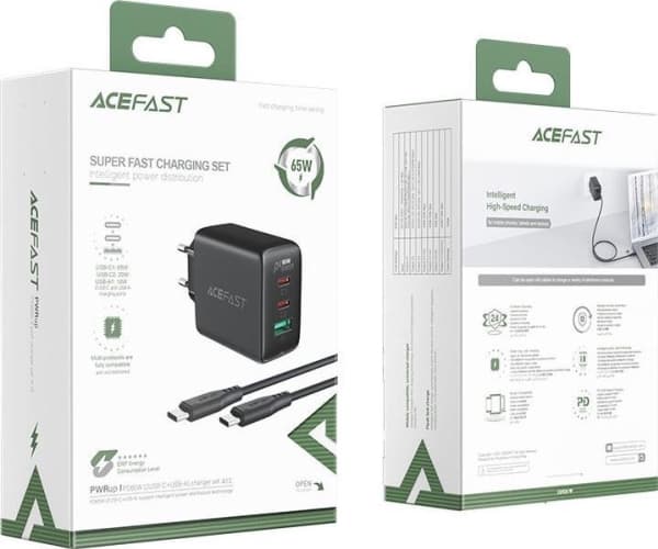 Acefast 1x USB-A 2x USB-C 3A lader (6974316280279)