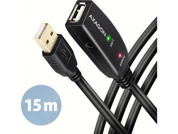 Axagon ADR-215 USB 2.0 A-M -&gt; A-F active extension/repeater cable 15m - Kabel - Digital/Daten USB cable USB A Black