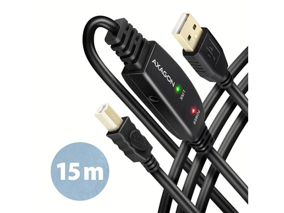 Axagon ADR-215B USB 2.0 A-M -&gt; B-M active connecting/repeater cable 15m - Kabel - Digital/Daten USB cable USB A USB B Black