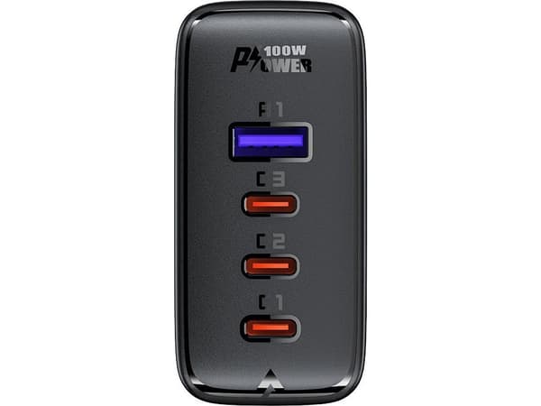 Acefast Acefast GaN 3xUSB-C/1xUSB-A 100W snabbladdare svart + USB-C - USB-C 100W vinkelkabel 2m svart