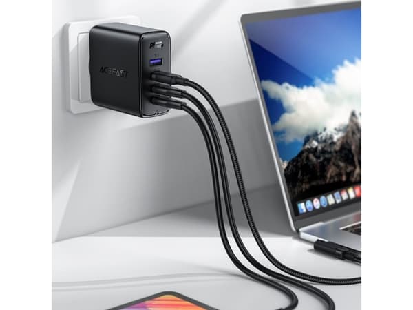 Acefast Acefast GaN 3xUSB-C/1xUSB-A 100W snabbladdare svart + USB-C - USB-C 100W vinkelkabel 2m svart