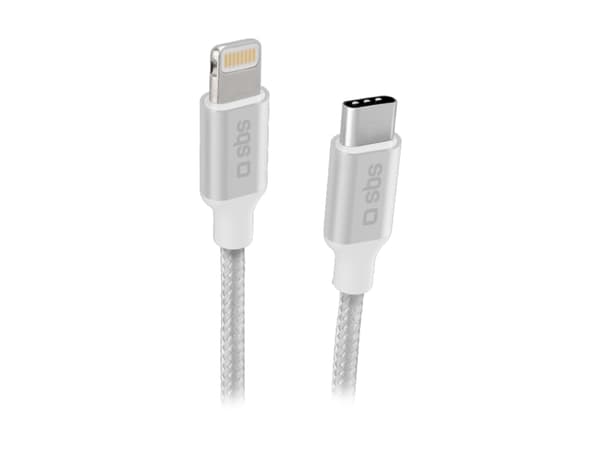 SBS TECABLELIGTC1BW, 1 m, Lightning, USB C, Hankoppling, Hankoppling, Silver