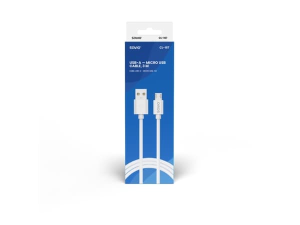 USB-kaapeli 3 m USB 2.0, USB A - Micro USB Valkoinen SAVIO CL-167