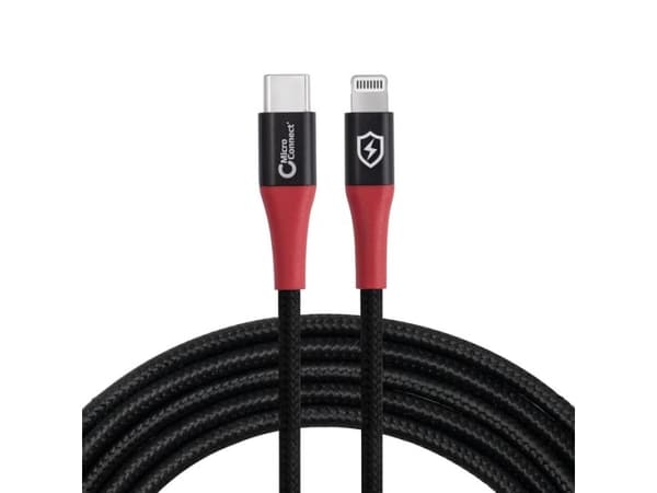 MicroConnect - Lightning-kaapeli - 24-nastainen USB-C-uros Lightning-uros - 1,5 m - kaksoissuojattu - musta, punainen - turvallinen lataus, datan est