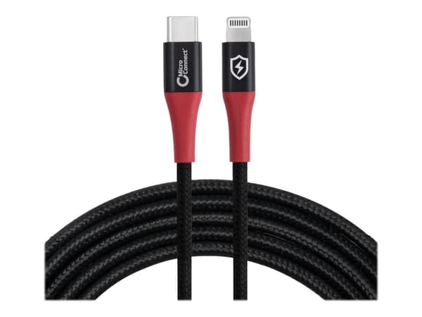 MicroConnect - Lightning-kaapeli - 24-nastainen USB-C-uros Lightning-uros - 1,5 m - kaksoissuojattu - musta, punainen - turvallinen lataus, datan est