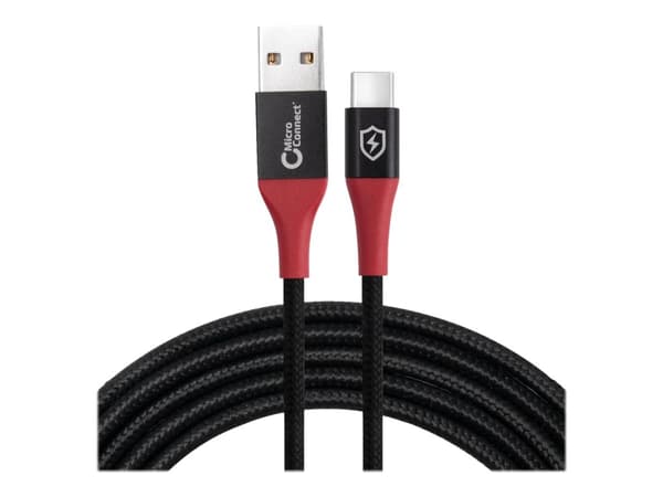 MicroConnect - USB-kabel - USB (hann) til 24 pin USB-C (hann) - 5 V - 3 A - 1.5 m - Safe Charge, Data Blocker - svart, rød