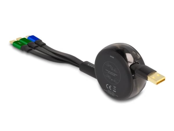 Delock - USB-kabel - USB (hane) till mikro-USB typ B, 24 pin USB-C (hane) - USB 2.0 - 10 V - 3 A - 1.13 m - indragbar, platt, up to 480 Mbps - svart