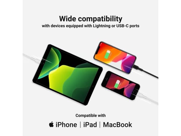 Green Cell PowerStream - Lightning-kabel - 24 pin USB-C hann til Lightning hann - 1 m - dobbeltisolert - MFI-sertifisert - hvit - USB Power Delivery