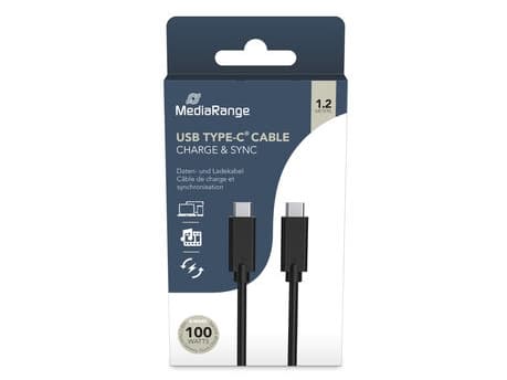 MediaRange MRCS214, 1,2 m, USB C, USB C, USB 3.2 Gen 1 (3.1 Gen 1), 10 Gbit/s, Svart