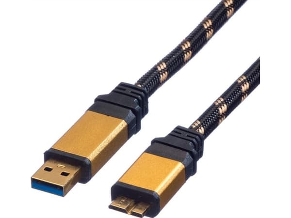 ROLINE 11.02.8878, 0,8 m, USB A, Micro-USB B, USB 3.2 Gen 1 (3.1 Gen 1), Hane/Hane, Svart, Guld
