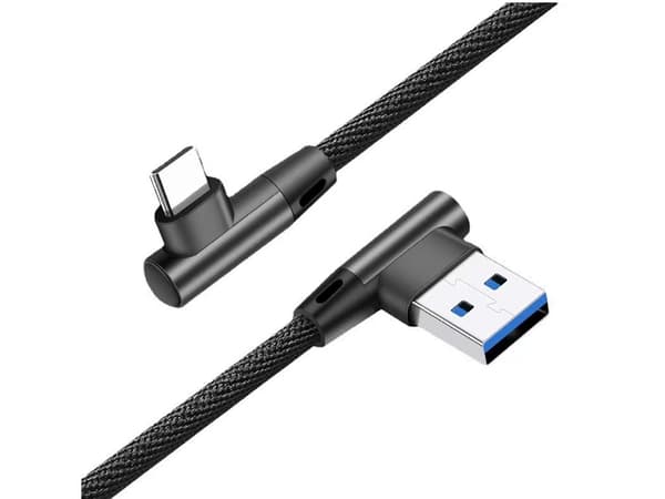 Cablexpert Premium jeans (denim) - USB-kabel - 24 pin USB-C (hane) vinklad (hane) vinklad - USB 2.0 - 2.1 A - 1 m - svart