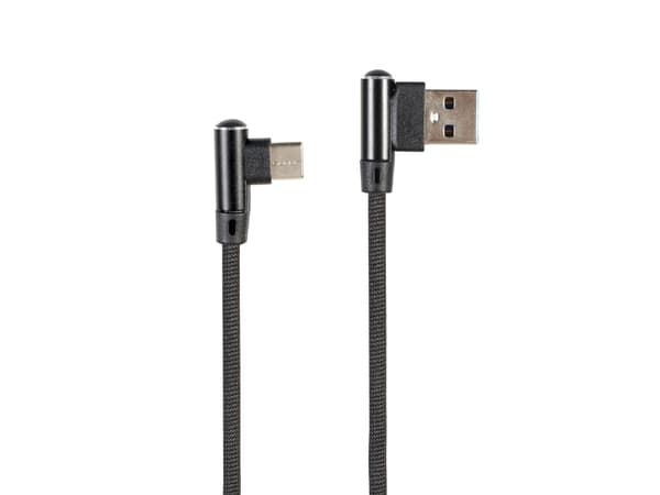 Cablexpert Premium jeans (denim) - USB-kabel - 24 pin USB-C (hane) vinklad (hane) vinklad - USB 2.0 - 2.1 A - 1 m - svart