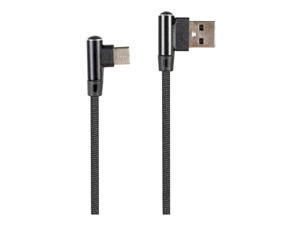 Cablexpert Premium jeans (denim) - USB-kabel - 24 pin USB-C (hane) vinklad (hane) vinklad - USB 2.0 - 2.1 A - 1 m - svart