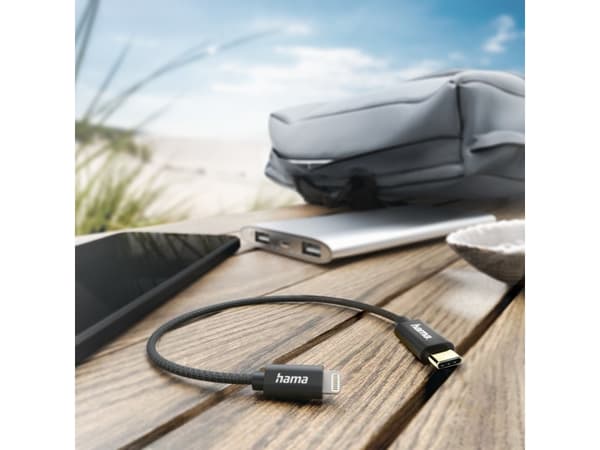 Hama 00201601, 0,2 m, Lightning, USB C, Hankjønn, Hankjønn, Sort