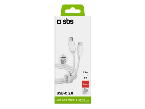 SBS TECABLETISSUETCCG, 1,5 m, USB C, USB C, USB 2.0, 480 Mbit/s, Valkoinen