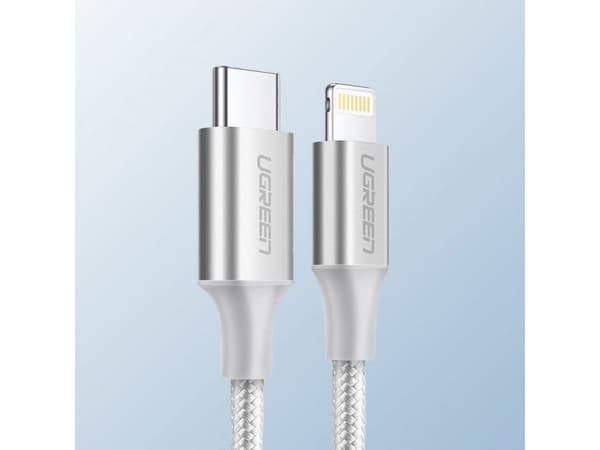 Ugreen 70523, 1 m, Lightning, USB C, Hankjønn, Hankjønn, Sølv