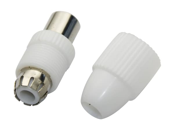 DELTACO - Antennekontakt - IEC connector (9.52mm) hunn til uisolert tråd - koaksial - hvit - analog/digital