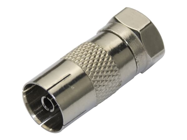 DELTACO - RF-adapter - F-kopling hann til IEC-kobling hunn - skjermet - sølv